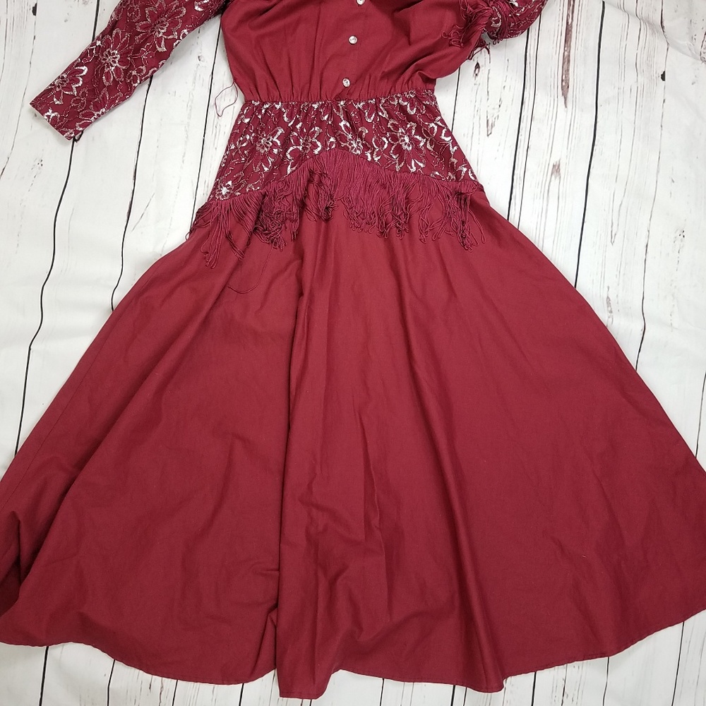 SOLD Vintage Cowgirl Western Fringe Lace Dress - Picture 3 of 6